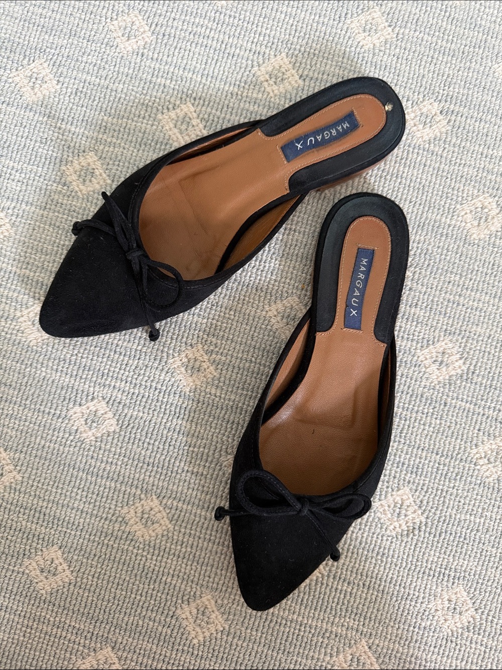 Margaux Black Suede Pointed Toe Bow-Accent Mule